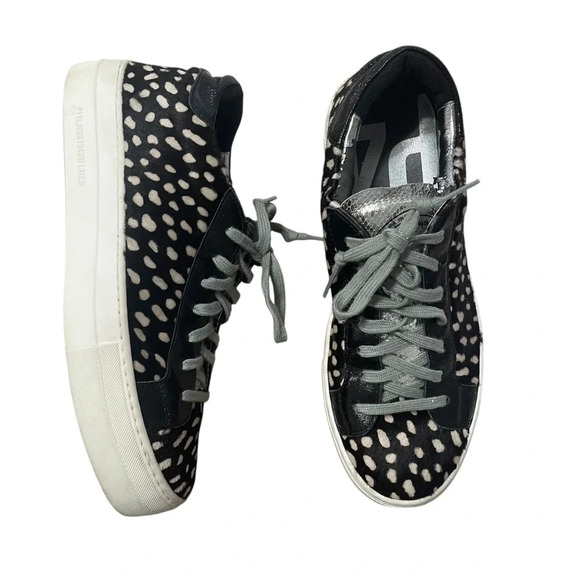 P448 John Calf Hair Spotted Cowiena Sneaker Black White Leather Size 39 - Picture 1 of 14